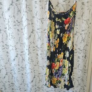Floral Silk 100% Skirt - Black Background with Multicolor Roses  Size 16